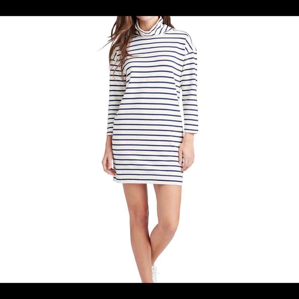 Vineyard Vines Cream and Navy Striped Turtleneck Shift Dress